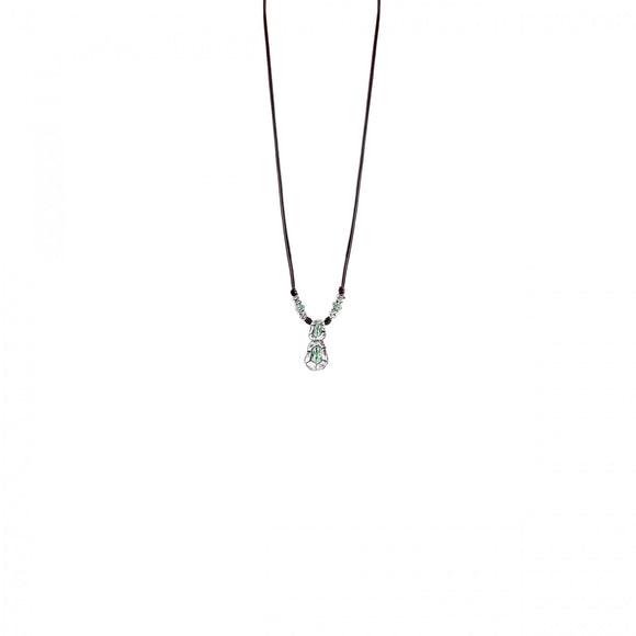 UNO de 50 UNO Confessions Leather Strap Necklace (Green Stone)