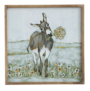 Creative Co-Op CCOP DA7701  Square Wood Framed Canvas Wall Decor with Donkey 20"