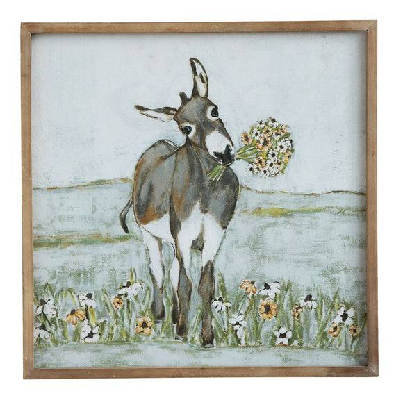 Creative Co-Op CCOP DA7701  Square Wood Framed Canvas Wall Decor with Donkey 20