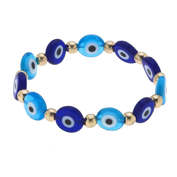 Canvas Jewelry CJ 22120B-BL Murano Glass Evil Eye Talisman Stretch Bracelet in Blue & White