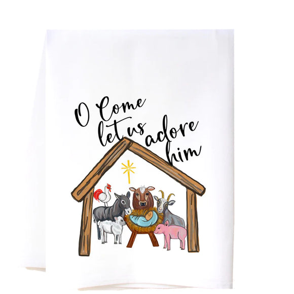 Southern Sisters Home SSH 22FSTAHNT Adore Him Nativity Flour Sack Towel