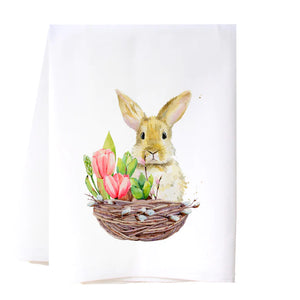 Southern Sisters Home SSH 22FSTBIB Bunny in Basket Flour Sack Towel