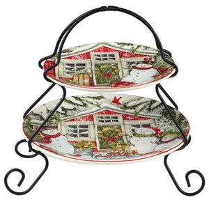 Certified International CI 37264 Snowman's Farmhouse 2-Tier Server