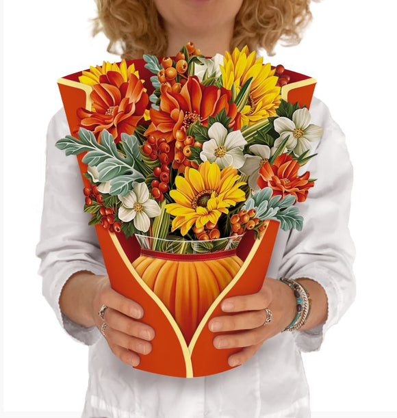Freshcut Paper FP 3767 Paper Flower Bouquet of Pumpkin Harvest Greeting Card