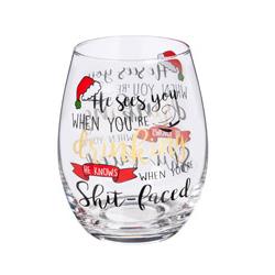 Evergreen Enterprises Inc. EE 3SL051 STEMLESS WINE GLASS W/METALLIC ACCENTS AND BOX - HE SEES YOU WHEN YOU'RE DRINKING