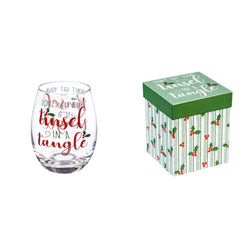 Evergreen Enterprises Inc. EE 3SL185 STEMLESS WINE GLASS - DON'T GET YOUR TINSEL IN A TANGLE IN A GIFT BOX