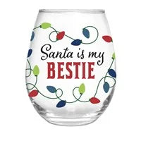 Evergreen Enterprises Inc. EE 3SL225D Stemless Wine Glass w/Gift Box Santa is my Bestie - 17 oz