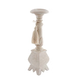 Mud Pie MP 40960028 Vintage White Wash Candlestick with Tassel Accent