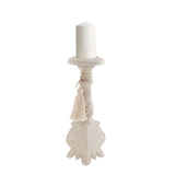 Mud Pie MP 40960028 Vintage White Wash Candlestick with Tassel Accent