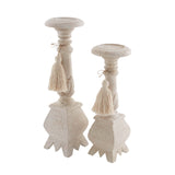 Mud Pie MP 40960028 Vintage White Wash Candlestick with Tassel Accent