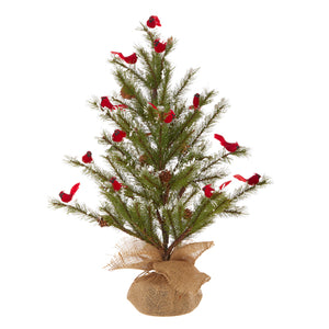 Raz Imports RZ 4102452 24.5" Tree with Cardinals in Burlap Bag