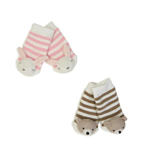 Two's Company TC 44174-20 Knit Animal Rattle Socks in Gift Box