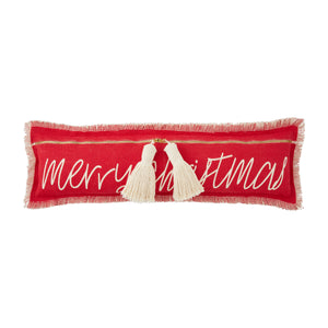 Mud Pie MP 41600577 Merry Christmas Long Tassel Pillow Red