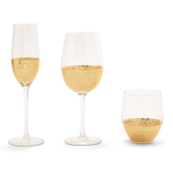 Two's Company TC 52834 Gold Faceted Wine Glasses