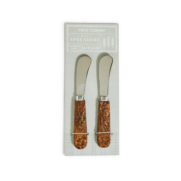 Two's Company TC 53230 Bark Handle Spreaders on a Gift Card -Stainless Steel/Mango Wood Bark - Set of 2
