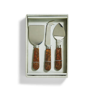 Two's Company TC 53231 Set of 3 Bark Handle Cheese Knives in Gift Box