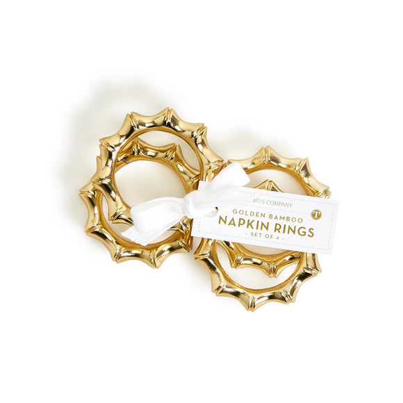 Two's Company TC 53764 Golden Bamboo Set of 4 Napkin Rings - Aluminum