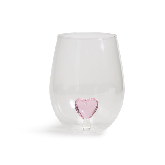 Two's Company TC 53814 Pink Heart Stemless Wine Glass