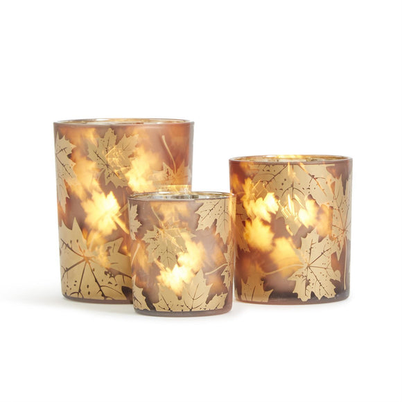 Two's Company TC 53950 Leaf Pattern Frosted Tealight Candleholders