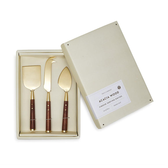 Two's Company TC 54057 Acacia Wood Set of 3 Cheese Knives in Gift Box