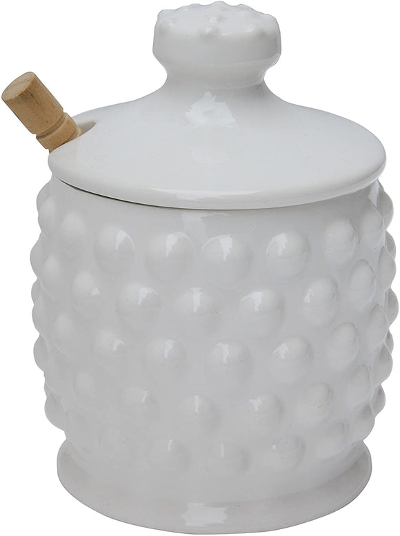 Creative Co-Op CCOP DOLOMITE HOBNAIL STYLE HONEY JAR WITH WOOD HONEY DIPPER 5