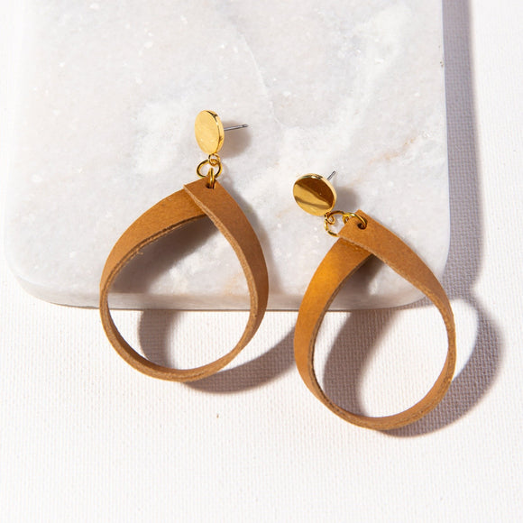 Ink + Alloy IA LCER1409 Camel Leather Hoop Earring 2.75