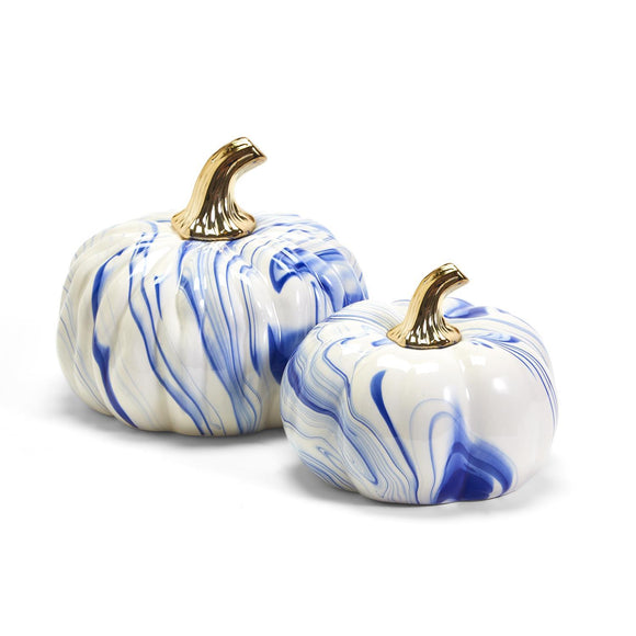 Two's Company TC 81758 Marbled Blue & White Pumpkins - 2 Sizes
