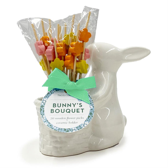 Two's Company TC 81862 Easter Bunny with Multi-Colored Flower Picks