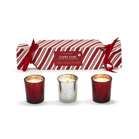 Two's Company TC 81876 Candle Cracker Set of 3 Candy Cane Scented Candles