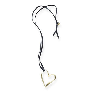 Ink + Alloy IA BRNK4004BL Brass Organic Ribbon Heart Pendant on Black Leather Necklace 34"
