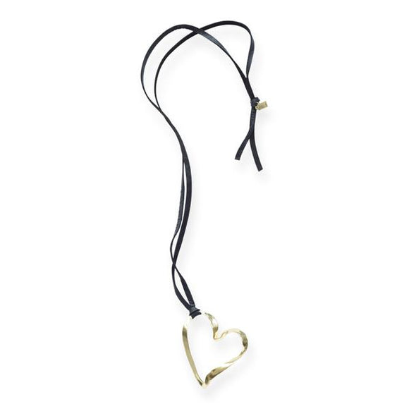 Ink + Alloy IA BRNK4004BL Brass Organic Ribbon Heart Pendant on Black Leather Necklace 34