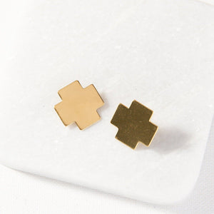 Ink + Alloy IA BRER6007 Brass Solid Small Cross Post Earring .75"