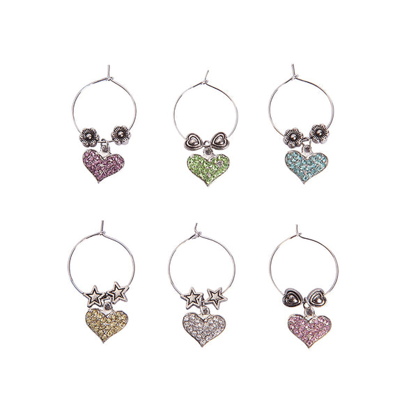Leading Ware Group LWG BWT-1641P Crystal Hearts Wine Glass Charms, Painted