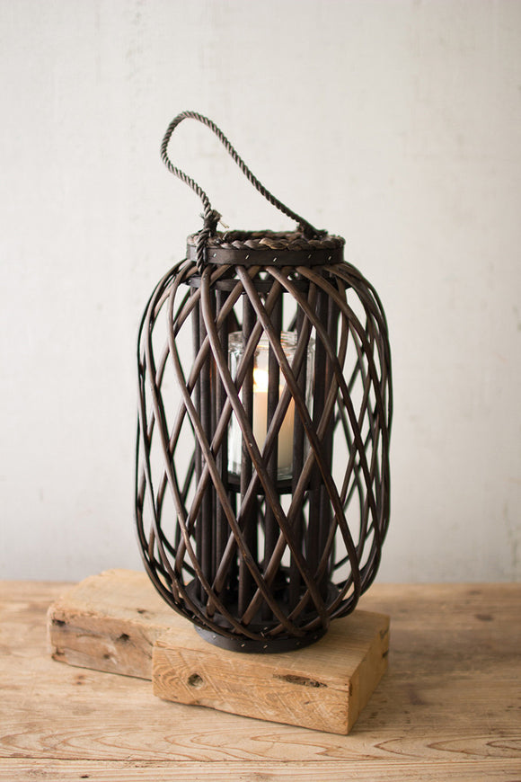 Kalalou Inc KI CLUX1073 dark brown willow lantern with glass \ medium