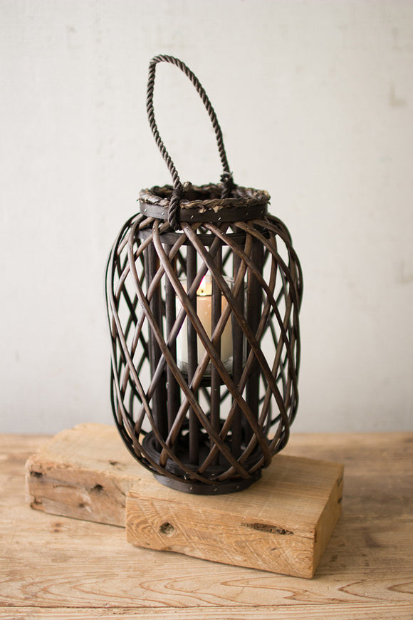 Kalalou Inc KI CLUX1075 dark brown willow lantern with glass \ small