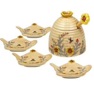 Certified International CI 28124 Bee Sweet 3-D Honey Pot w/4 Tea Bag Holder Set