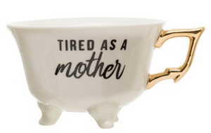 Creative Co-Op CCOP DF3303A  Stoneware Footed Teacup with Saying & Gold Electroplating, White 6 oz.
