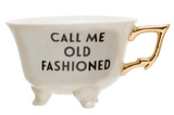 Creative Co-Op CCOP DF3303A  Stoneware Footed Teacup with Saying & Gold Electroplating, White 6 oz.