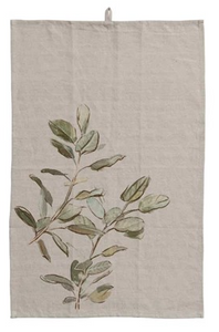 Creative Co-Op CCOP DF6730A Cotton & Linen Printed Tea Towel w/Botanical Image & Loop