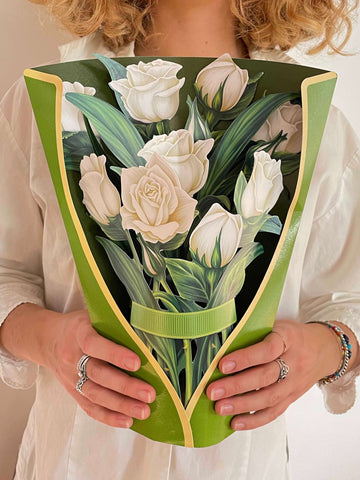 Freshcut Paper FRESH 3756 Paper Flower Bouquet of White Roses Greeting Card
