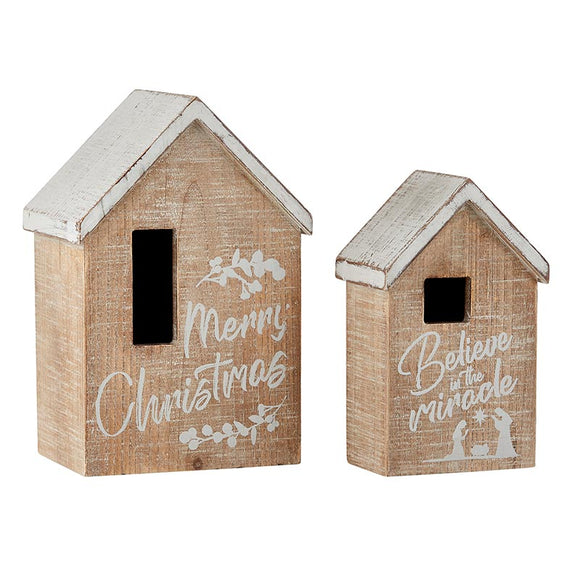 Creative Brands CB Heartfelt Christmas Set of 2 Wood Houses