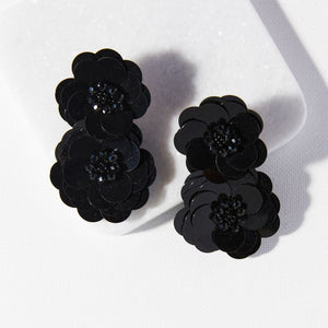 Ink + Alloy IA HHER0202 Black Double Flower Post Earrings - 2.75"