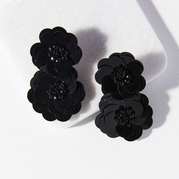 Ink + Alloy IA HHER0202 Black Double Flower Post Earrings - 2.75