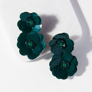 Ink + Alloy IA HHER0206 Emerald Double Flower Post Earrings - 2.75"