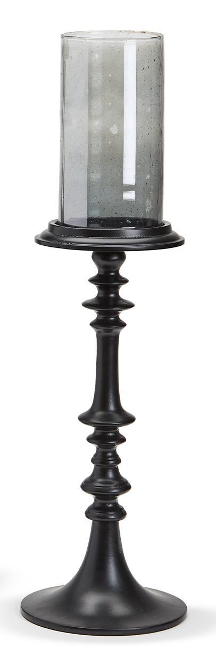 Two's Company TC HIT931 Black Candle Holder with Smoke Glass Cup