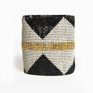 Ink + Alloy IA LXBR0102 Black & Ivory Diamonds Gold Stripe Luxe Stretch Beaded Bracelet 2.25"