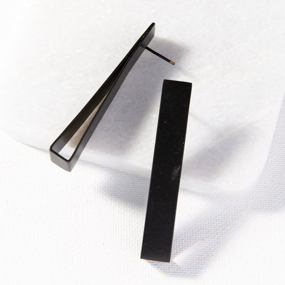 Ink + Alloy IA MBER0201 Black Brass Folded Long Post Earring 2.5