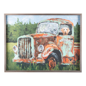 Glory Haus GH 11110004 Old Green Truck with Dog Framed Canvas