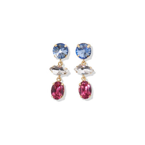 Ink + Alloy IA PMER0301 Blue Hot Pink 3 Tier Crystal Post Earring 1.75"