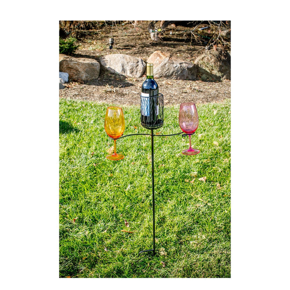 Oak & Olive OO PSM-405 Wine Glasses & Bottle Picnic Lawn Stake